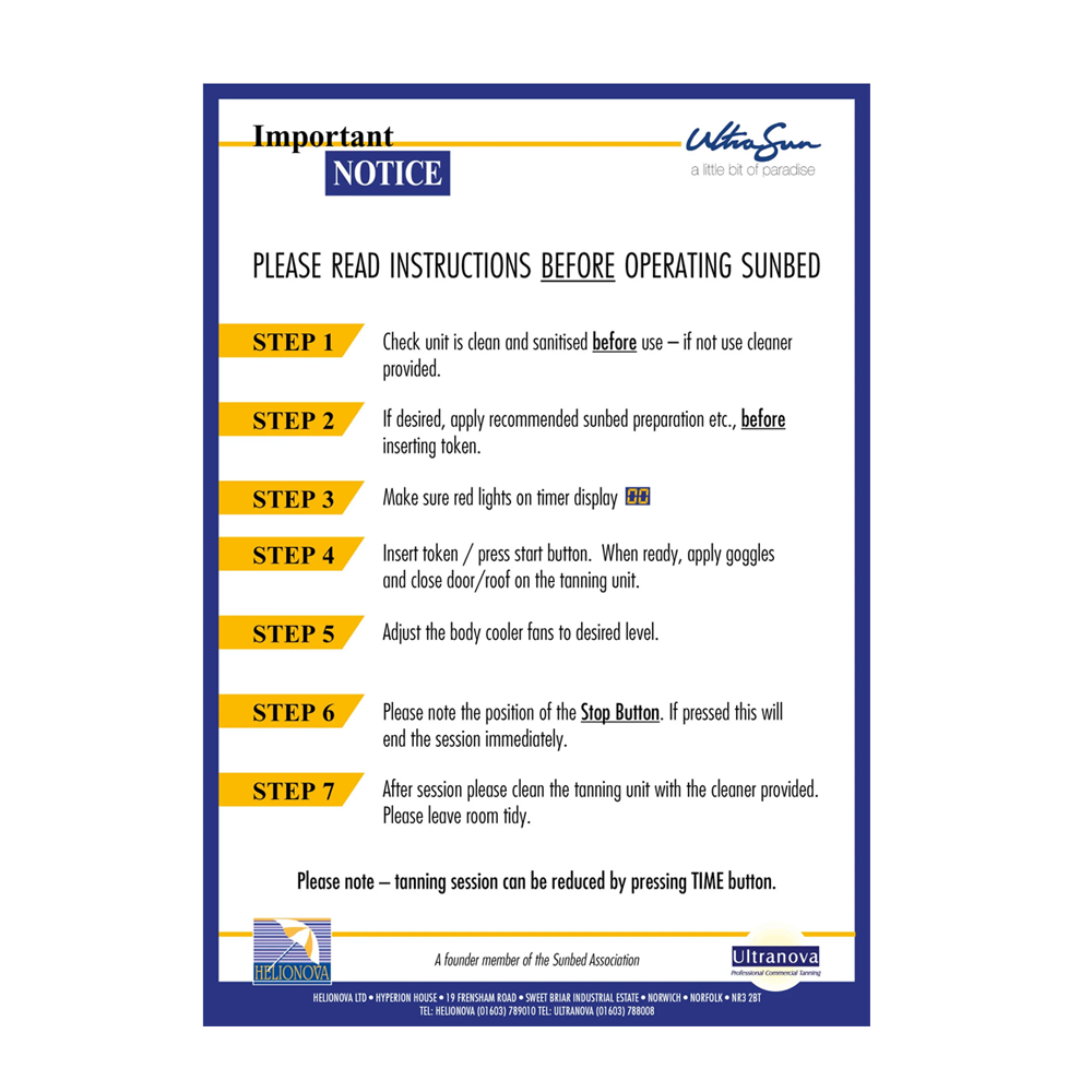 User Guide Sunbed Poster Helionova Sunbeds